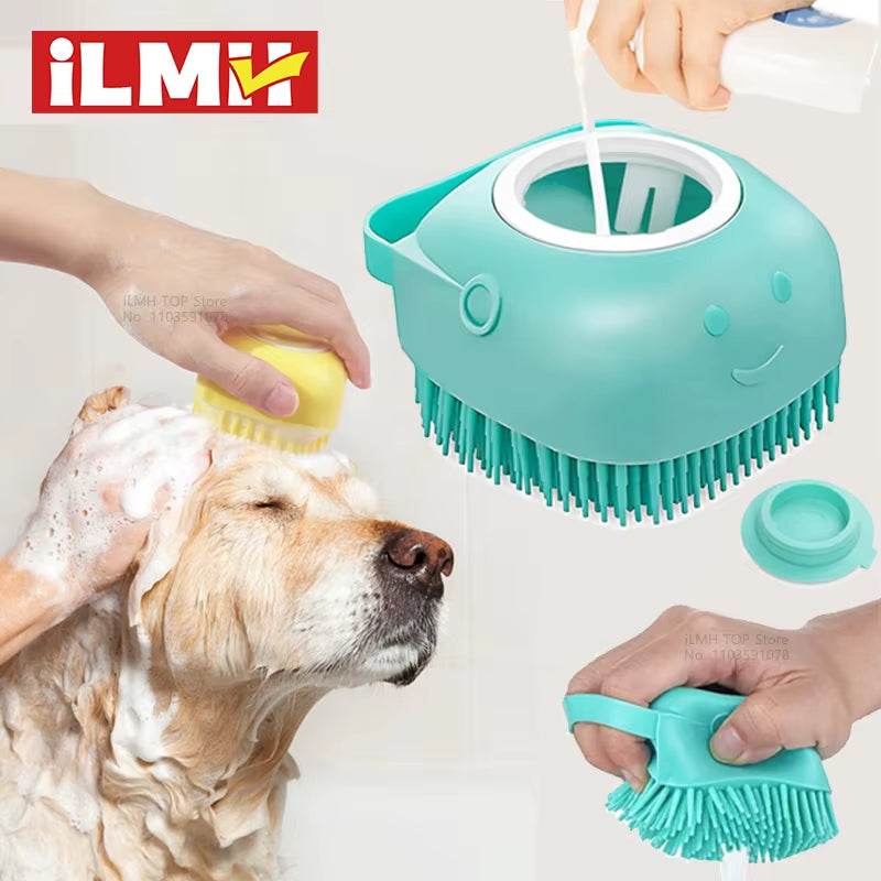 Cepillo de baño para perros, cepillo de masaje para mascotas, dispensador de champú, cepillo de silicona suave con cerdas de goma para perros y gatos, herramienta de aseo para la ducha.